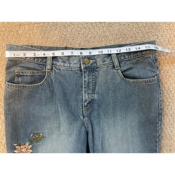 Vintage 90s Y2K Mid Rise Floral Embroidered Bootcut Jeans Sz 10P - Picture 7 of 12